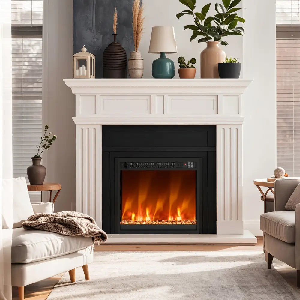 18/23/26 Inch 1500W Electric Fireplace Insert with Remote Control-18 inches - Black - Fireplaces