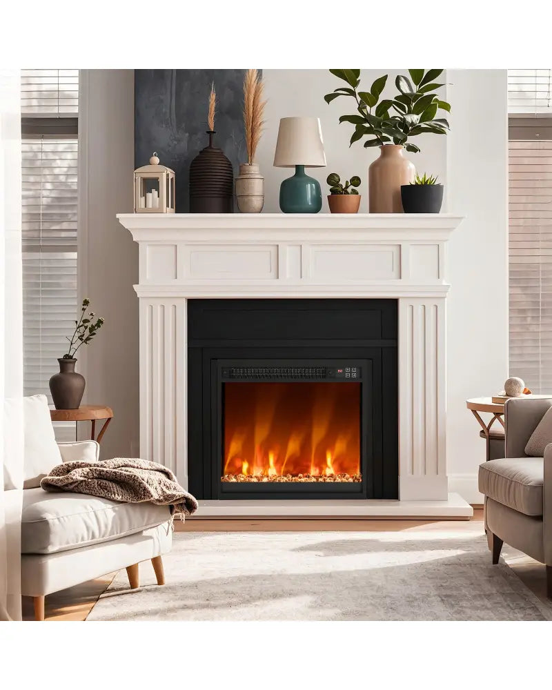 18/23/26 Inch 1500W Electric Fireplace Insert with Remote Control-18 inches - Black - Fireplaces