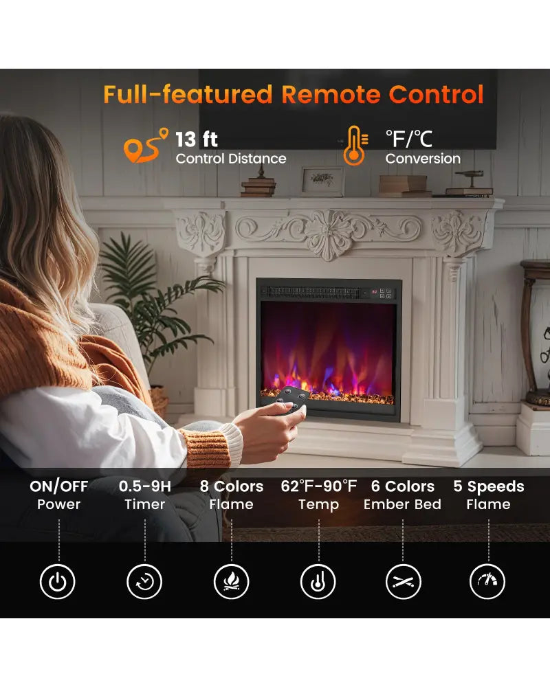 18/23/26 Inch 1500W Electric Fireplace Insert with Remote Control-18 inches - Black - Fireplaces