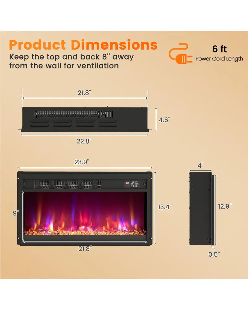 18/23/26 Inch 1500W Electric Fireplace Insert with Remote Control-23 inches - Black - Fireplaces