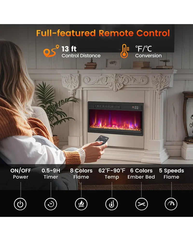 18/23/26 Inch 1500W Electric Fireplace Insert with Remote Control-23 inches - Black - Fireplaces