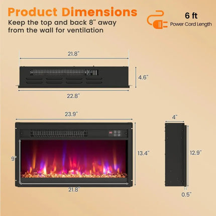18/23/26 Inch 1500W Electric Fireplace Insert with Remote Control-23 inches Costway