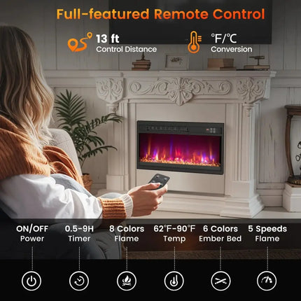 18/23/26 Inch 1500W Electric Fireplace Insert with Remote Control-23 inches Costway