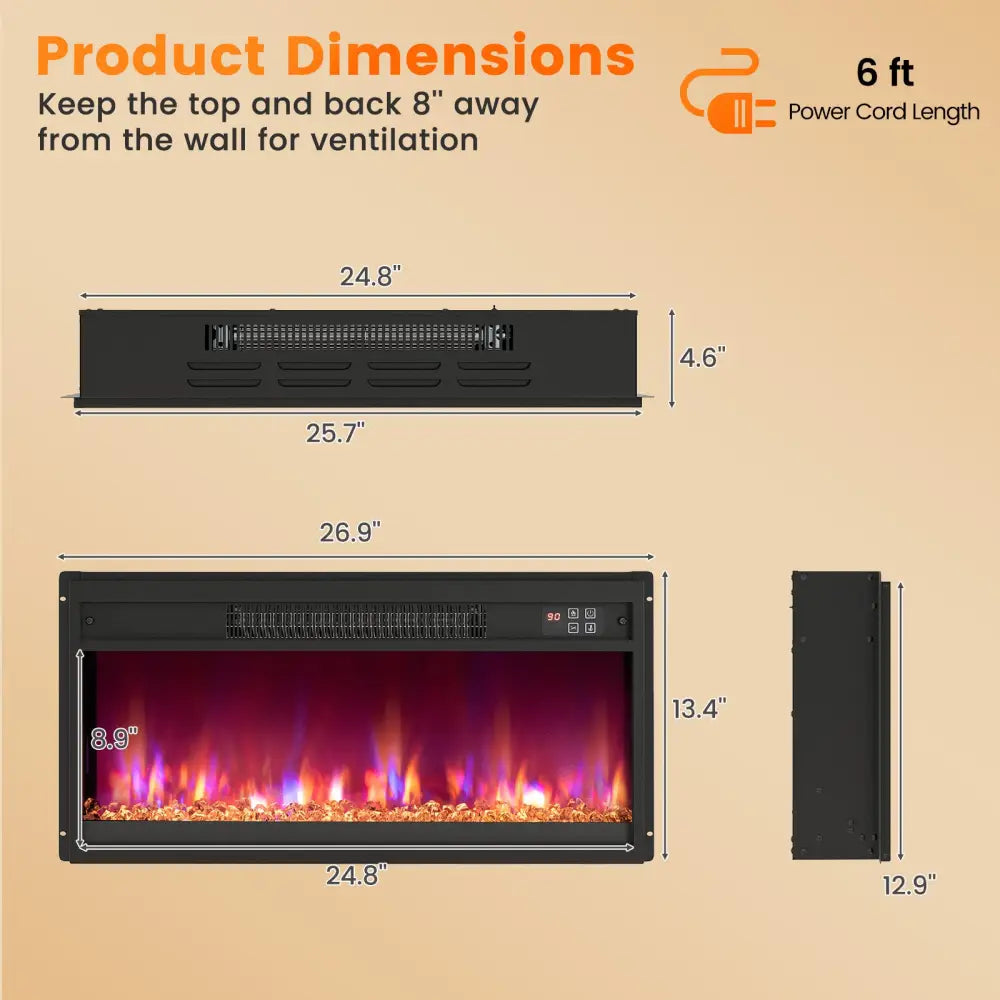 18/23/26 Inch 1500W Electric Fireplace Insert with Remote Control-26 inches - Black - Fireplaces