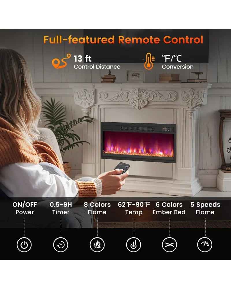 18/23/26 Inch 1500W Electric Fireplace Insert with Remote Control-26 inches - Black - Fireplaces