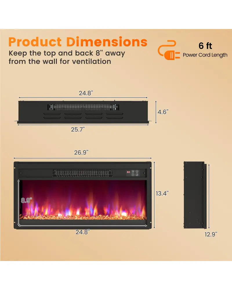 18/23/26 Inch 1500W Electric Fireplace Insert with Remote Control-26 inches - Black - Fireplaces