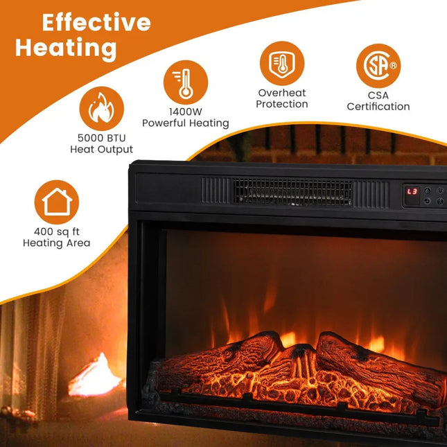 18/23 Inch Electric Fireplace Inserted with Adjustable LED Flame - 23 inches - Oasis Home Essentials
