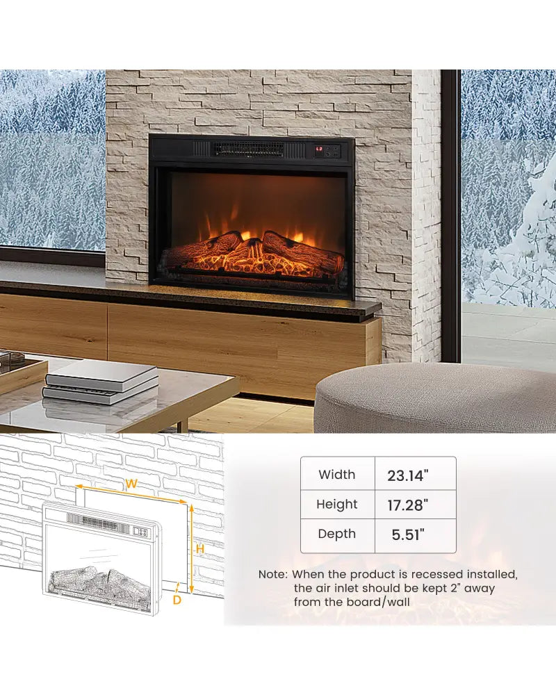 18/23 Inch Electric Fireplace Inserted with Adjustable LED Flame-23 inches - Black - Fireplaces