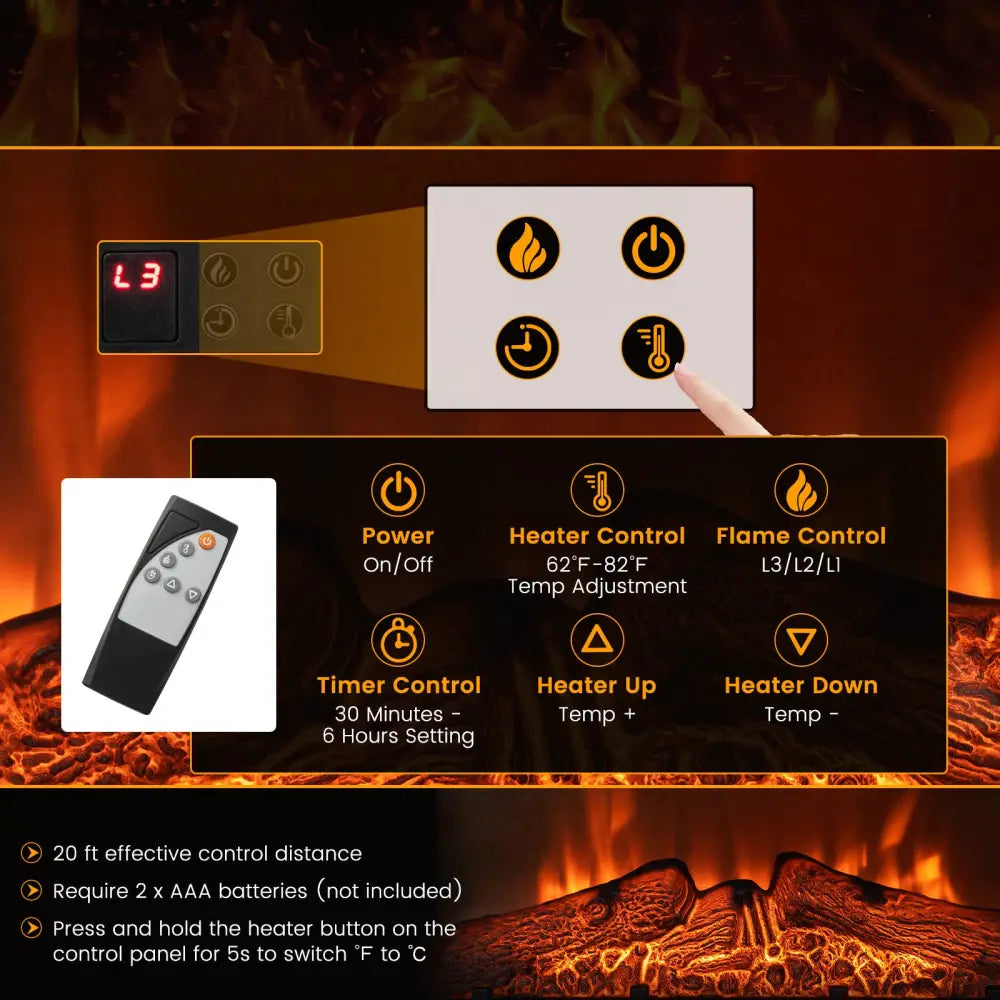 18/23 Inch Electric Fireplace Inserted with Adjustable LED Flame-23 inches - Black - Fireplaces