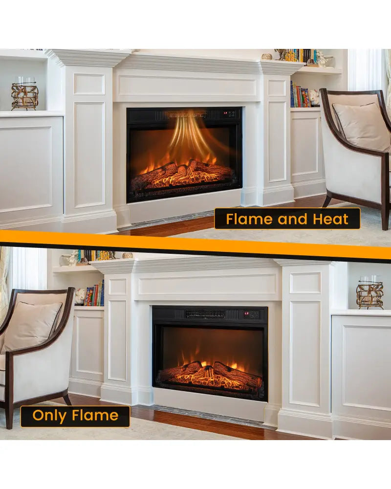 18/23 Inch Electric Fireplace Inserted with Adjustable LED Flame-23 inches - Black - Fireplaces