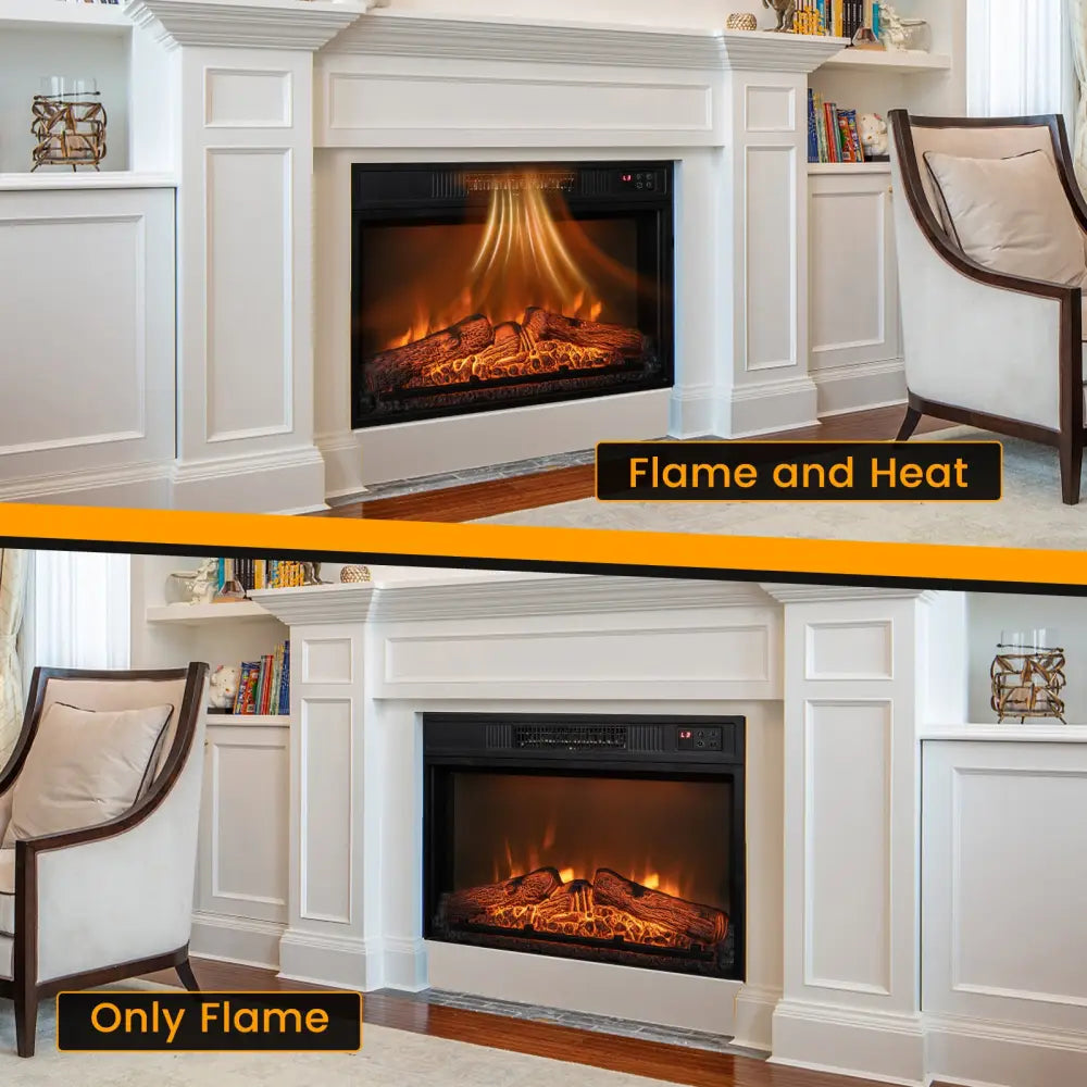 18/23 Inch Electric Fireplace Inserted with Adjustable LED Flame-23 inches - Black - Fireplaces