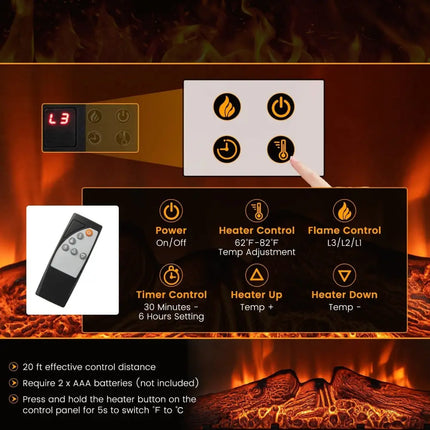 18/23 Inch Electric Fireplace Inserted with Adjustable LED Flame - 23 inches - Oasis Home Essentials
