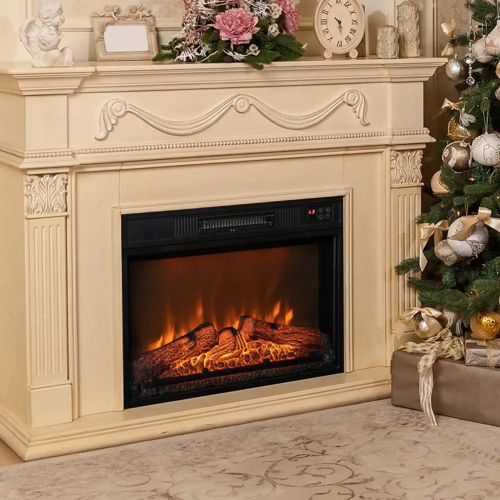 18/23 Inch Electric Fireplace Inserted with Adjustable LED Flame-23 inches - Black - Fireplaces