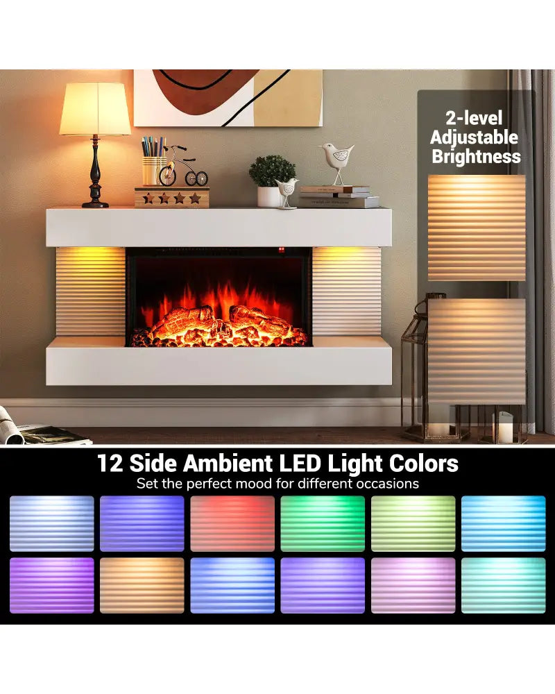 18/36 Inch 3-Sided Wall Mounted Electric Fireplace with 32/50 Inch Wide Floating Mantle-32 Inch - White - Fireplaces