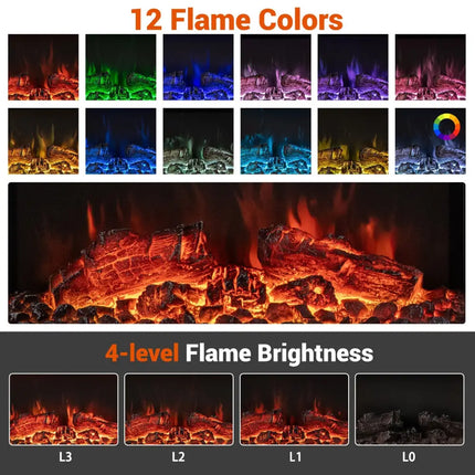 18/36 Inch 3-Sided Wall Mounted Electric Fireplace with 32/50 Inch Wide Floating Mantle-32 Inch - White - Fireplaces