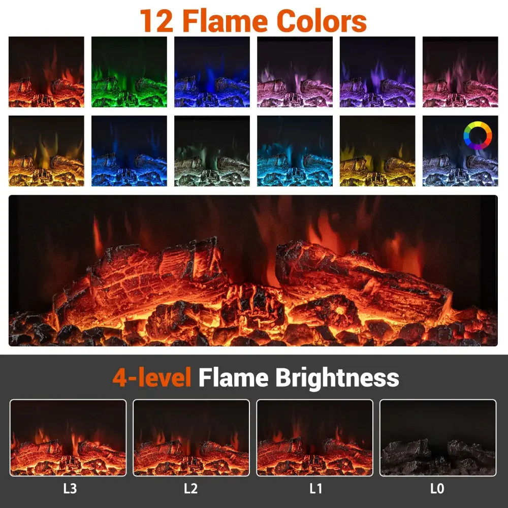 18/36 Inch 3-Sided Wall Mounted Electric Fireplace with 32/50 Inch Wide Floating Mantle-32 Inch - White - Fireplaces