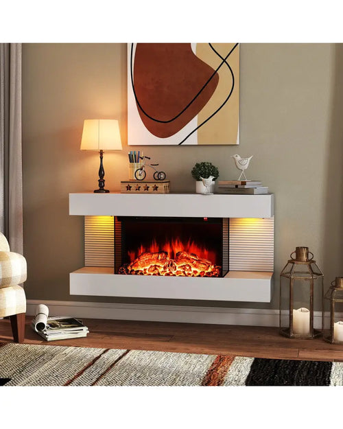 18/36 Inch 3-Sided Wall Mounted Electric Fireplace with 32/50 Inch Wide Floating Mantle-32 Inch - White - Fireplaces