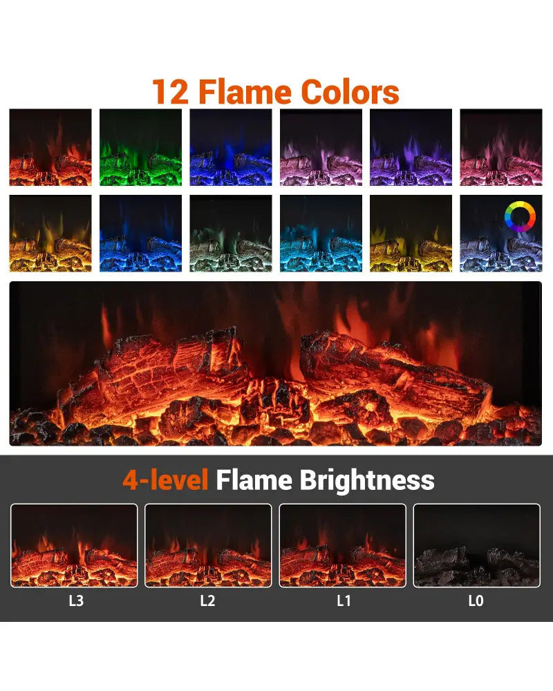 18/36 Inch 3-Sided Wall Mounted Electric Fireplace with 32/50 Inch Wide Floating Mantle-32 Inch - White - Fireplaces
