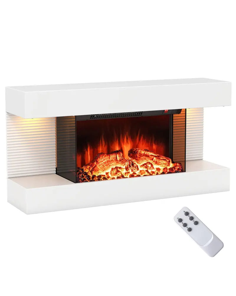 18/36 Inch 3-Sided Wall Mounted Electric Fireplace with 32/50 Inch Wide Floating Mantle-32 Inch - White - Fireplaces