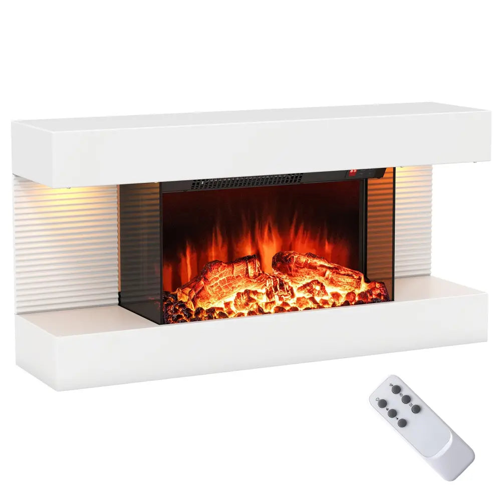 18/36 Inch 3-Sided Wall Mounted Electric Fireplace with 32/50 Inch Wide Floating Mantle-32 Inch - White - Fireplaces