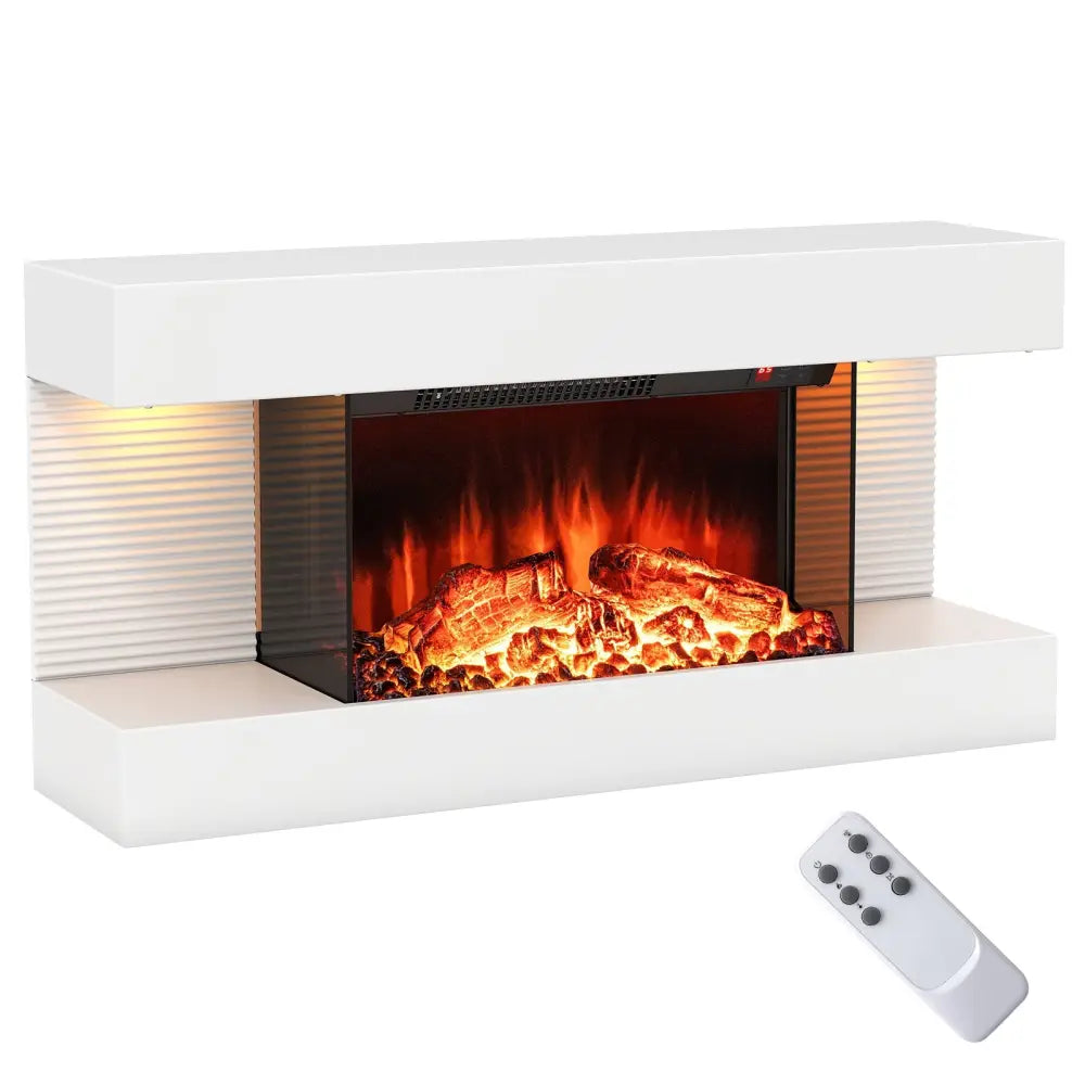 18/36 Inch 3-Sided Wall Mounted Electric Fireplace with 32/50 Inch Wide Floating Mantle-32 Inch - White - Fireplaces