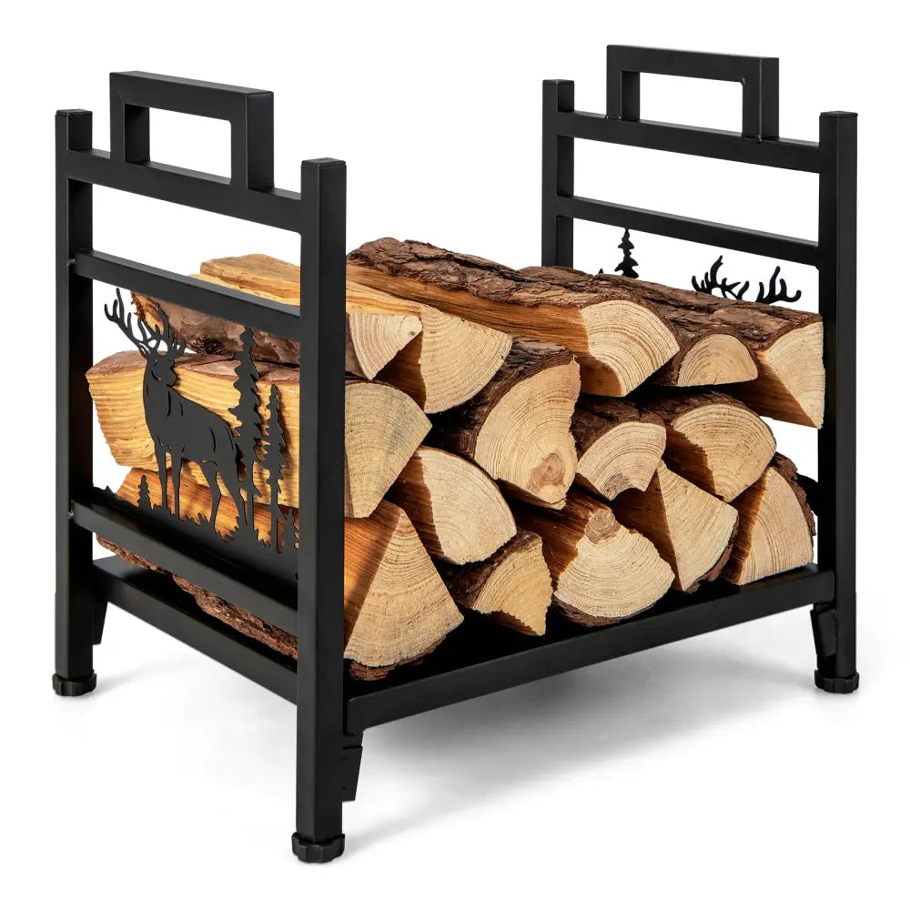 18.5 Inch Metal Firewood Rack with Dual Handles - Black - Log Storage