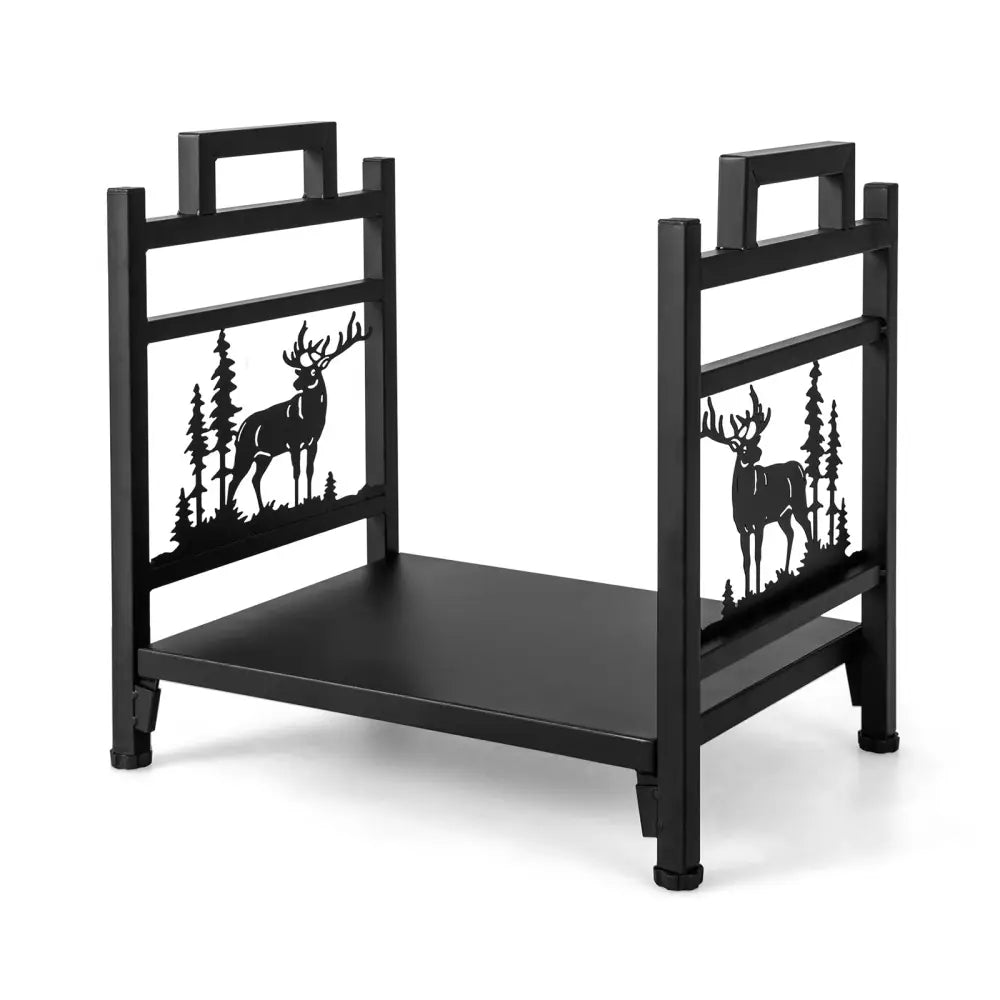 18.5 Inch Metal Firewood Rack with Dual Handles - Black - Log Storage
