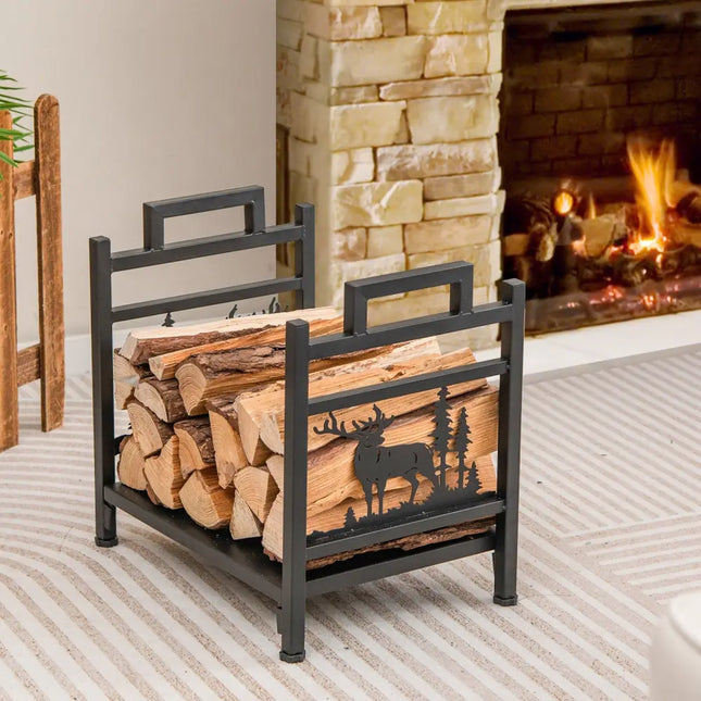18.5 Inch Metal Firewood Rack with Dual Handles - Black - Log Storage