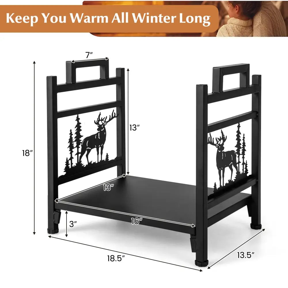 18.5 Inch Metal Firewood Rack with Dual Handles - Black - Log Storage