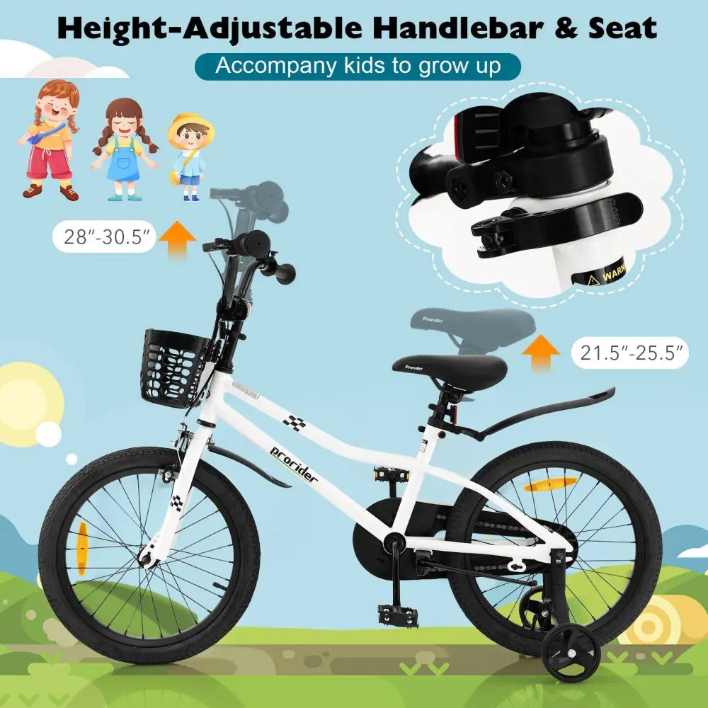 18 Feet Kids Bike with Removable Training Wheels - Black & White - Oasis Home Essentials