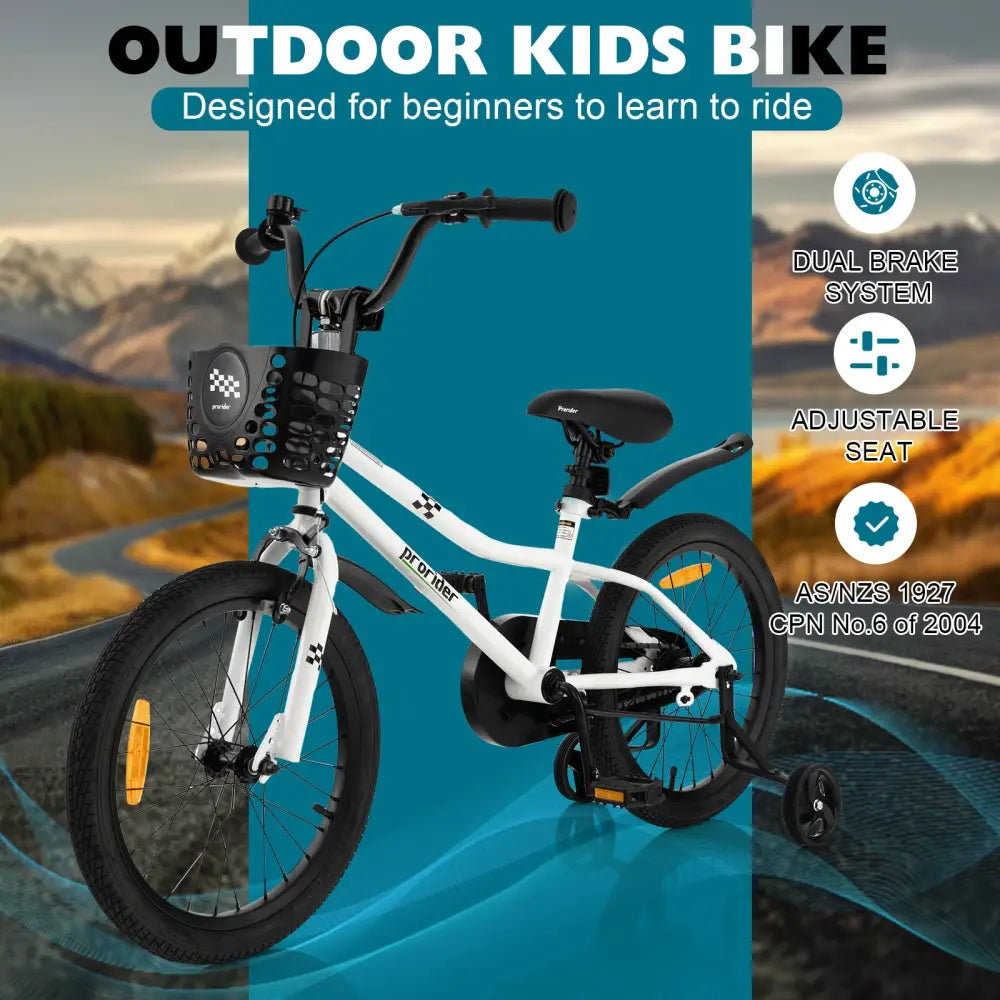 18 Feet Kids Bike with Removable Training Wheels-Black & White - Black & White - Kids Bike