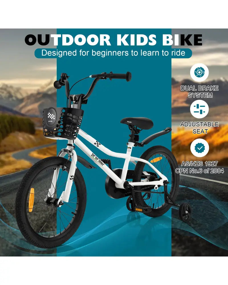 18 Feet Kids Bike with Removable Training Wheels-Black & White - Black & White - Kids Bike