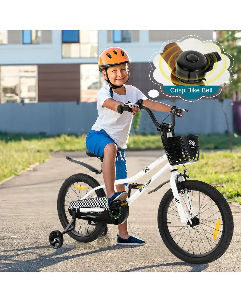 18 Feet Kids Bike with Removable Training Wheels-Black & White - Black & White - Kids Bike