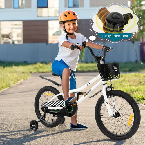 18 Feet Kids Bike with Removable Training Wheels-Black & White - Black & White - Kids Bike