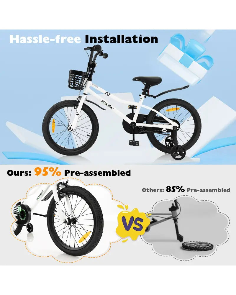 18 Feet Kids Bike with Removable Training Wheels-Black & White - Black & White - Kids Bike