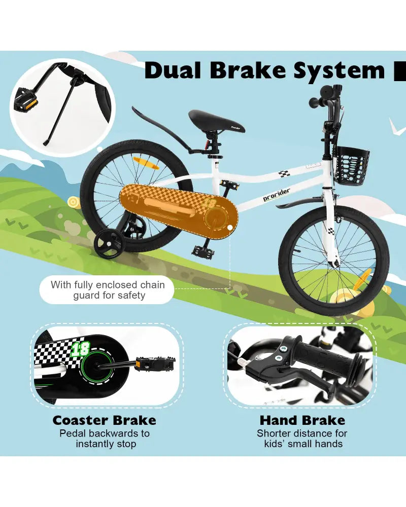 18 Feet Kids Bike with Removable Training Wheels-Black & White - Black & White - Kids Bike