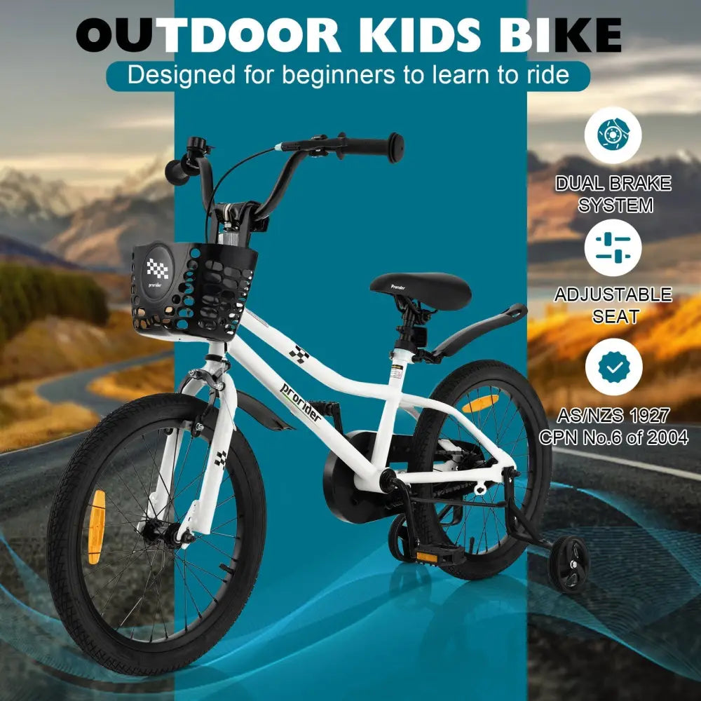 18 Feet Kids Bike with Removable Training Wheels - Black & White - Oasis Home Essentials