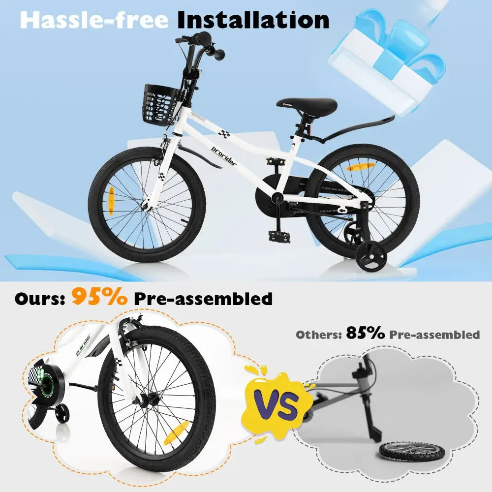 18 Feet Kids Bike with Removable Training Wheels - Black & White - Oasis Home Essentials