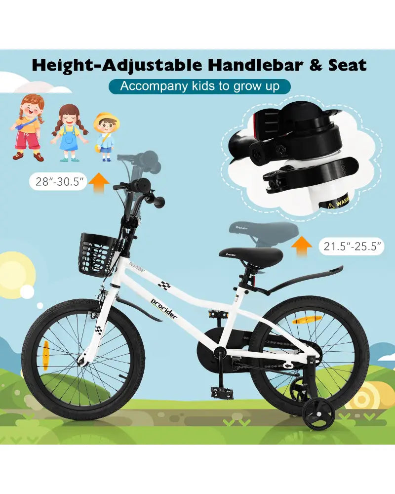 18 Feet Kids Bike with Removable Training Wheels-Black & White - Black & White - Kids Bike