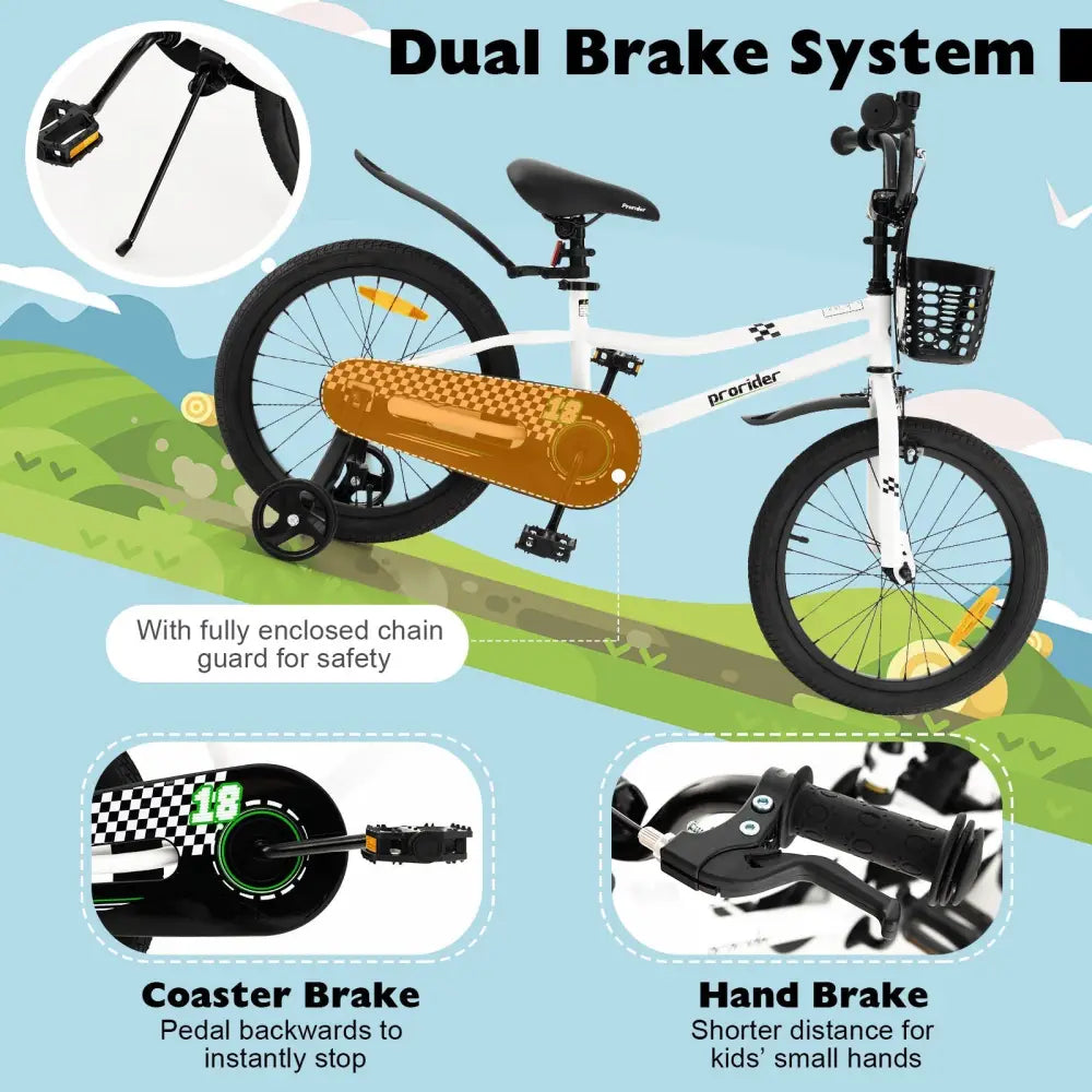 18 Feet Kids Bike with Removable Training Wheels - Black & White - Oasis Home Essentials