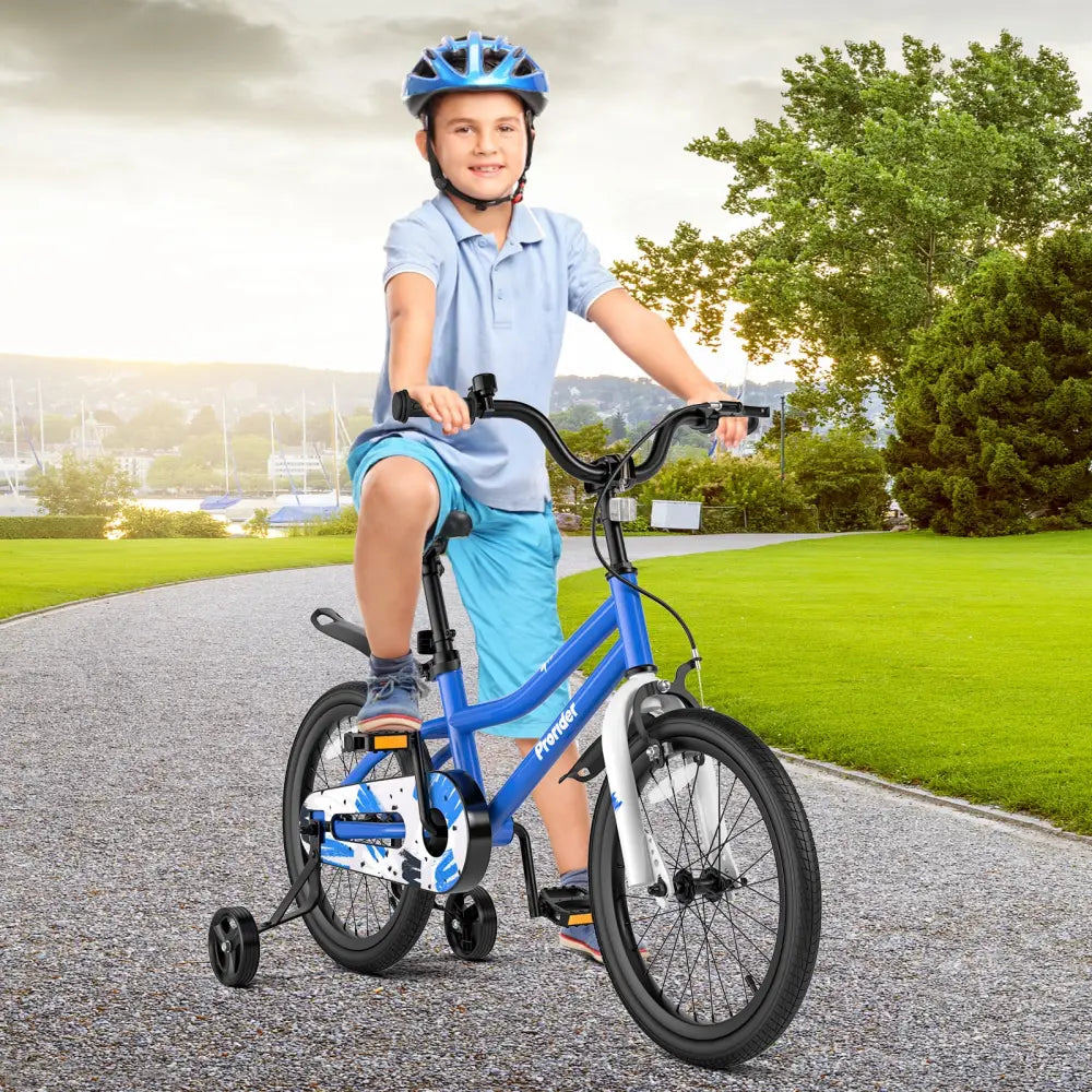 18 Feet Kids Bike with Removable Training Wheels-Blue - Blue - Kids Bike