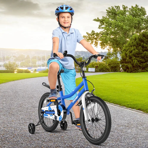 18 Feet Kids Bike with Removable Training Wheels-Blue - Blue - Kids Bike