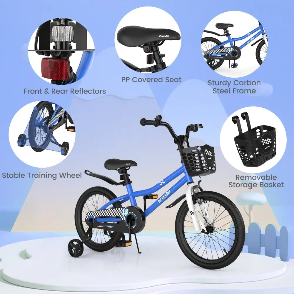 18 Feet Kids Bike with Removable Training Wheels - Navy - Oasis Home Essentials