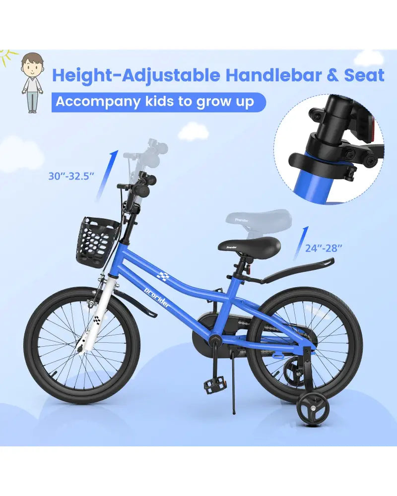 18 Feet Kids Bike with Removable Training Wheels-Navy - Navy - Kids Bike