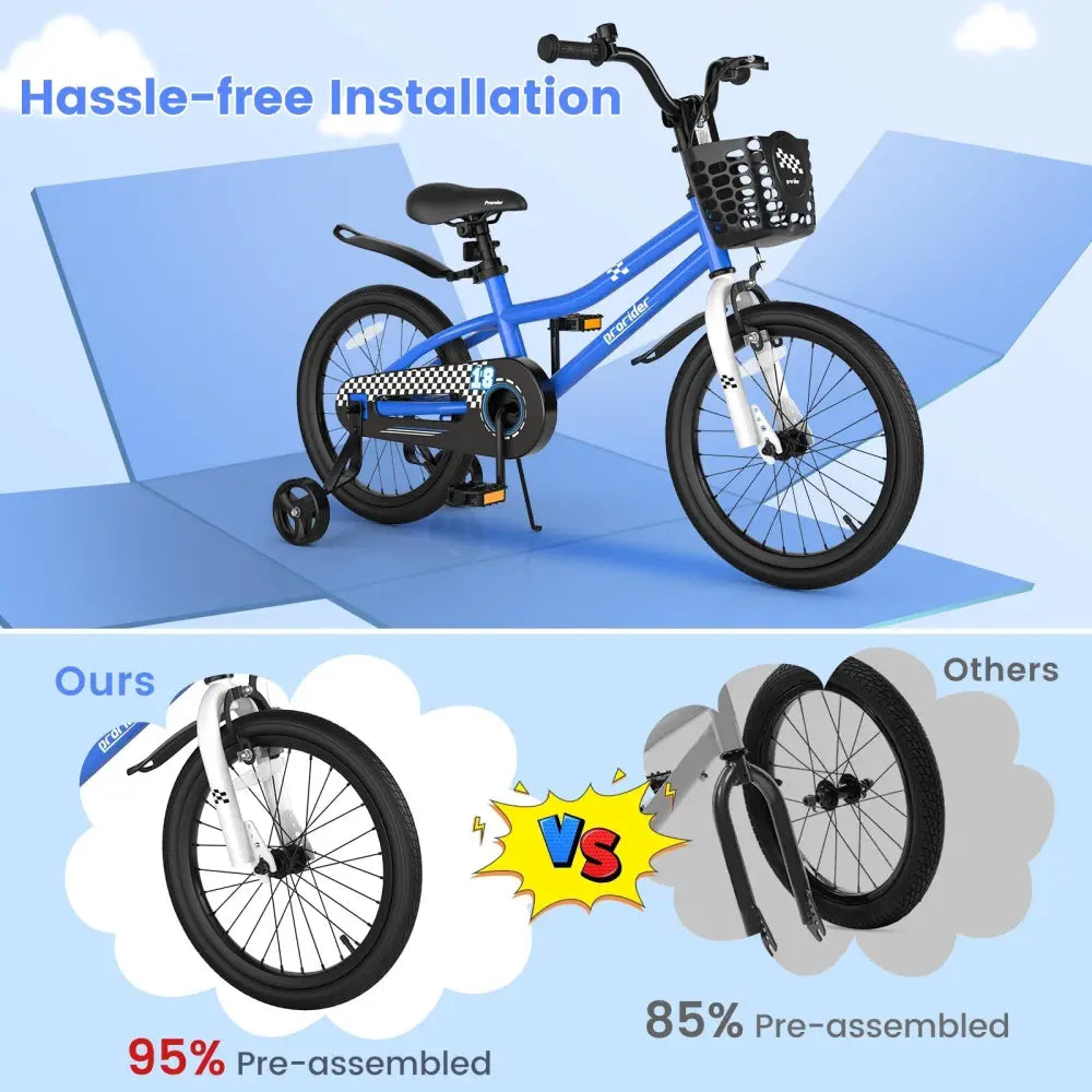 18 Feet Kids Bike with Removable Training Wheels - Navy - Oasis Home Essentials