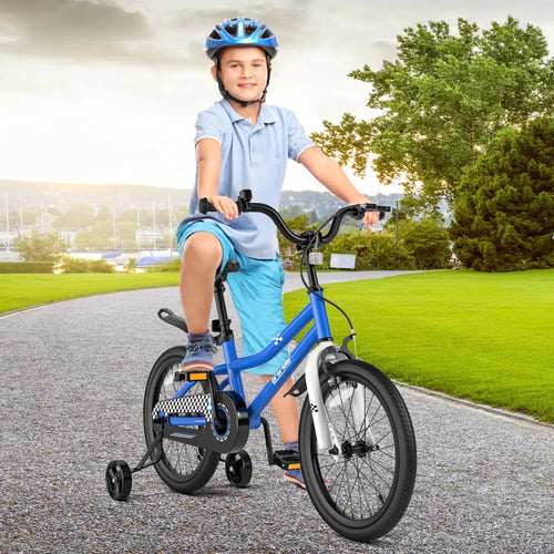 18 Feet Kids Bike with Removable Training Wheels-Navy - Navy - Kids Bike