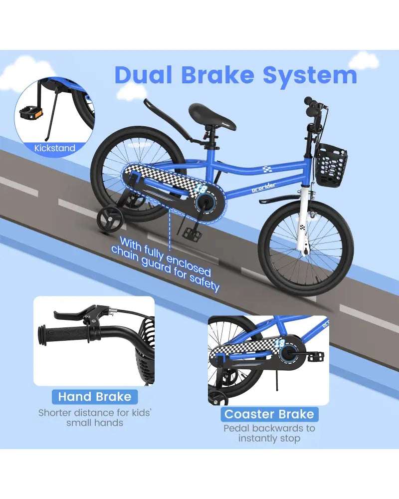18 Feet Kids Bike with Removable Training Wheels-Navy - Navy - Kids Bike