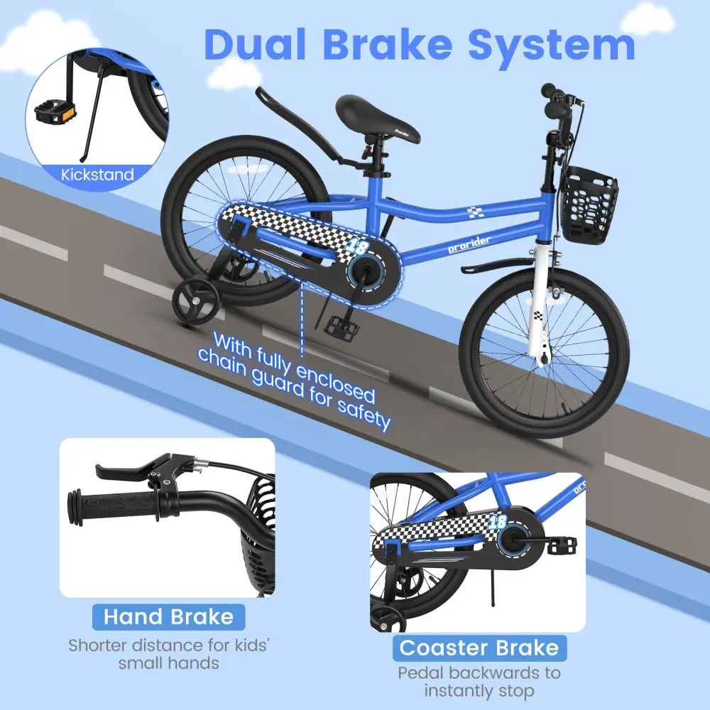 18 Feet Kids Bike with Removable Training Wheels - Navy - Oasis Home Essentials