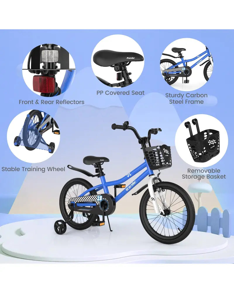 18 Feet Kids Bike with Removable Training Wheels-Navy - Navy - Kids Bike