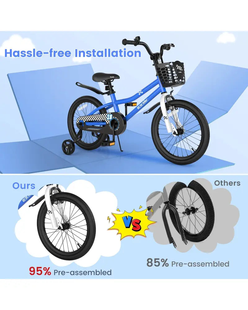 18 Feet Kids Bike with Removable Training Wheels-Navy - Navy - Kids Bike